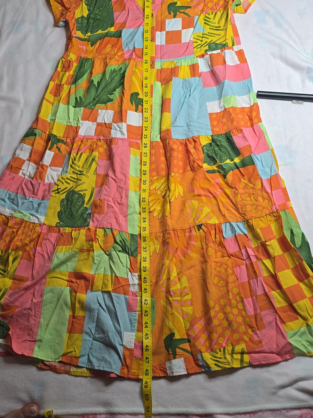 Patchwork Collared Orange Maxi Dress with Short Sleeves - Picture 5 of 10
